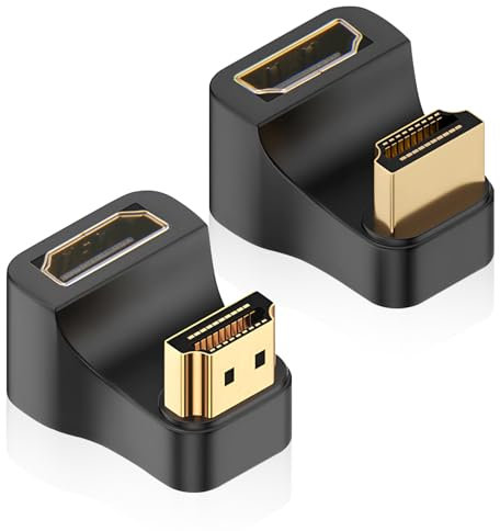 2 Adattatori HDMI 2.1 U a Forma di Maschio a Femmina Angolato display, 180 Gradi Angolo UHD Connettore 3D 8K@60Hz / 4K@120Hz per Monitor HDTV, Console di Gioco, Proiettori (1 Positivo+1 Inversione)
