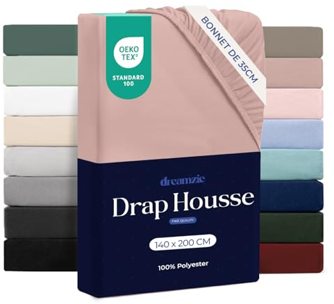 Dreamzie - Drap Housse 140x190/200cm - Grand Bonnet 35cm - Rose Poudré | Microfibre Ultra Douce · Certifié OEKO-TEX · Linge de Lit 2 Personnes · Matelas Épais · Respirant · Entretien Facile