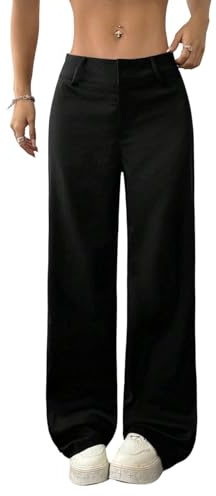 GORGLITTER Pantaloni da donna a gamba larga, eleganti, lunghi, a vita bassa, con chiusura lampo, per il tempo libero