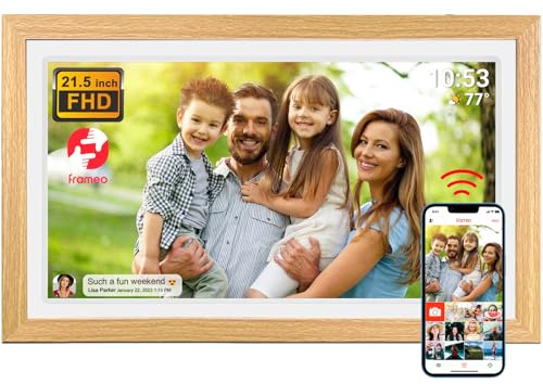 FRAMEO Digitaler Bilderrahmen 21,5 Zoll mit 1920x1080 FHD IPS LCD Touchscreen, Dual-WiFi zum Teilen von Momenten über die Frameo-App, 32 GB Speicher, erweiterbar via USB/SD-Karte, Auto-Rotate, wandmon