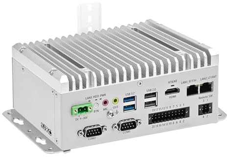 SJRC Mini PC Fanless Core J6412, Industrial DIN Rail Mini Computer 2 COM RS232/RS485/422 Port, Dual Gigabit RJ45 LAN, Micro Desktop PC HD, USB, 16-pin GPIO, DDR4 8GB RAM 256GB SSD