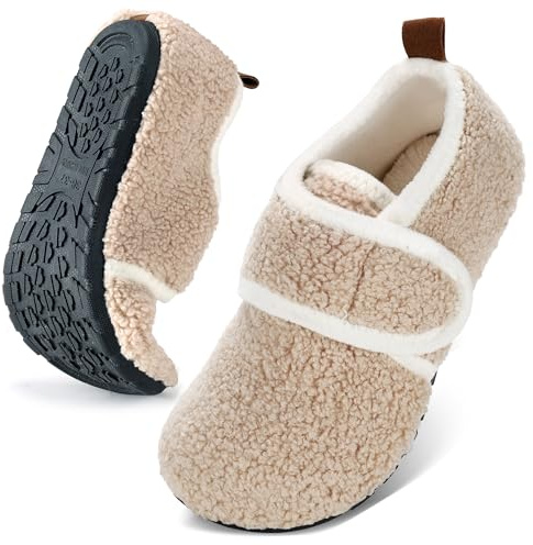 Regilt House Slippers for Women Men Slip on Indoor Barefoot Slippers Socks Cozy Fuzzy House Shoes Rubber Sole (Beige, US Footwear Size System, Adult, Women, Numeric Range, Medium, 7, 8)