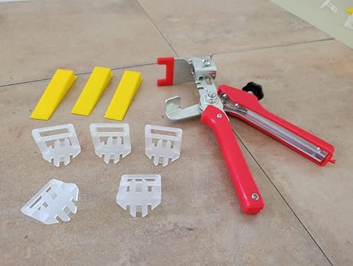 Fliesen Nivelliersystem Starterset 500 Stück Zuglaschen Fugenbreite 1,5 mm Fuge - 250 Stück Keile - Metallzange - Verlegehilfe Fliesen Fliesenkeile Abstandhalter