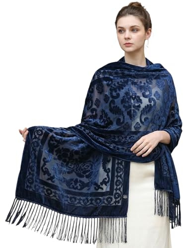 Zidoley Pashmina Brautschal und Stola für Braut – Eleganter & Weicher Pashmina Hochzeitsschal, Leichtes Brautaccessoire für Hochzeit, Trauung & Abendveranstaltungen (Marineblau)