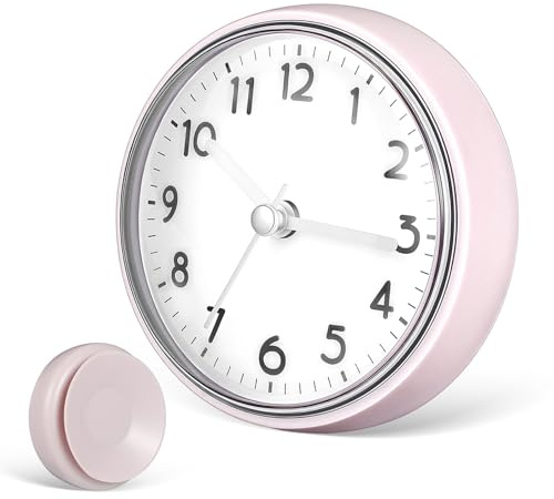 POPETPOP Duschuhr mit Saugnapf Kleine Leise Wanduhr für Badezimmer und Büro Glas Beschlagfrei Grau Weiß 10cm Durchmesser