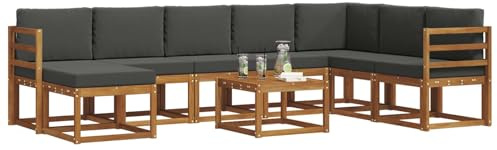 vidaXL Outdoor-Sofagarnitur mit Kissen 9 pcs Natur und Anthrazit, Garten Modulares Sofa Set, Langlebige Gartenmöbel, Akazienholz Sitzgelegenheit, Bequeme Lounge für die Terrasse