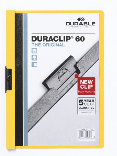 Durable Klemm-Mappe Duraclip Original 60 (für 1-60 Blatt A4), 25 Stück, gelb, 220904