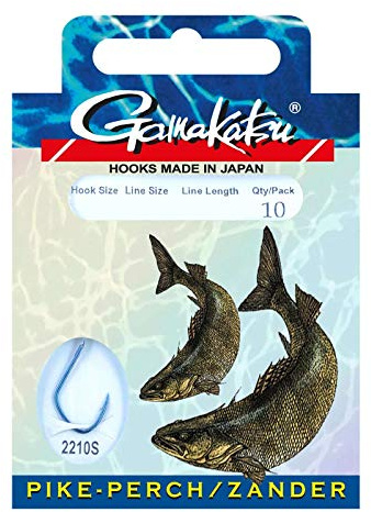 Gamakatsu Angelhaken mit Vorfach. Vorfachhaken - Zander 2210S, Hakengröße:6