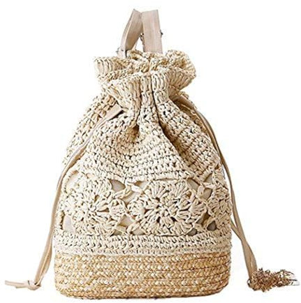 FAIRYSAN Frau Stroh Rucksack Reise Urlaub einkaufen Schultertasche Mehrzweck Schulrucksack Beige