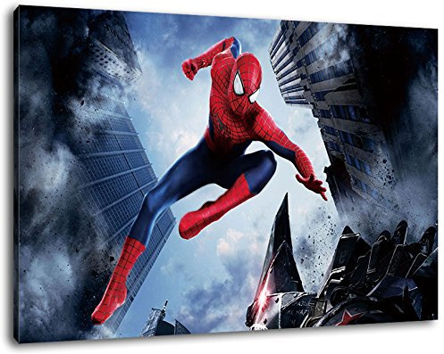 Spiderman Format 60x40 cm Bild auf Leinwand, XXL riesige Bilder fertig gerahmt mit Keilrahmen, Kunstdruck auf Wandbild mit Rahmen