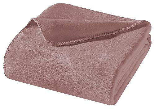 WOHNWOHL® Kuscheldecke (150x200cm) • Weiche Tagesdecke • Sofadecke • Wohndecke • Schlafdecke • Oeko-Tex zertifizierte Baumwolldecke • Samtig weiche Decke • Farbe: Altrosa