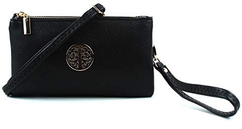 AOSSTA Womens Small Crossbody Bag for Girls Crossbody Phone Bags Mini Shoulder Handbag With Wristlet Adjustable Strap (Black)