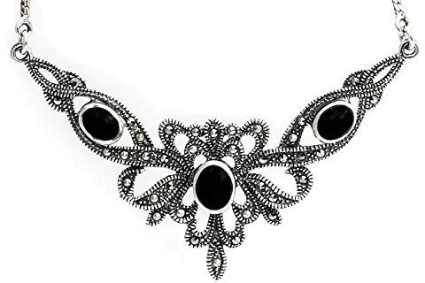 WINDALF Mittelalter-Collier MUNIA 4.6 cm Steam Punk Design Schwarzer Onyx Gothic Halsschmuck Vintage 925 Sterlingsilber