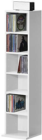 [en.casa] CD Regal Tynset DVD Regal mit 6 Ablagefächern CD Aufbewahrung 90 x 20 x 20 cm Standregal höhenverstellbare Regalböden Weiß