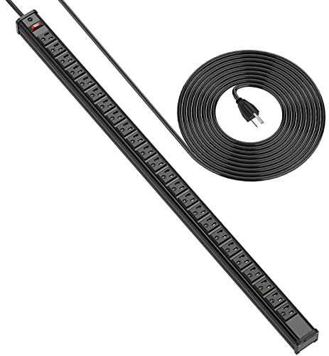 BTU Rack Mount Power Outlet Surge Protector Power Strip 24 Outlet Heavy Duty Multi Plug Outlet Aluminum Socket with Smart Circuit Breaker and 15 Ft Long Cord (Black)