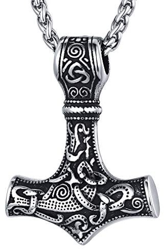 FaithHeart Edelstahl Wikinger Amulett Retro Thors Hammer Kette Silber Herren Kette mit Keltischer Knot Anhänger Viking Anhänger für herren und Männer