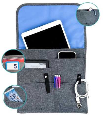SO~MINE Airplane Pocket Organizer | Tray Table Cover | In Flight Seat Back Organizer Bag | Commuter Essential Travel Bag | Media Pouch For Flying | Travel Gift | Attaches To Luggage, Charcoal Cobalt,