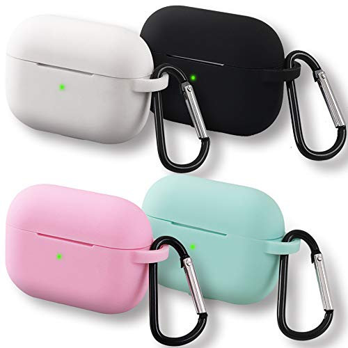 homEdge Silikon-Schutzhülle für AirPods Pro, 4er-Pack Seamless Fit-Schutzhülle [Front-LED sichtbar] mit Clip in D-Form Kompatibel mit Apple AirPods Pro - Schwarz, Weiß, Pink und Mintgrün