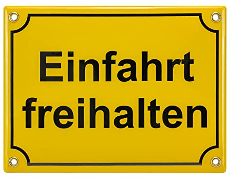 Sosenco Einfahrt freihalten Schild – 15x20 cm – Keramik Emaille – Wetterfest – Blechschild – Emailschild – Parken verboten (Gelb)