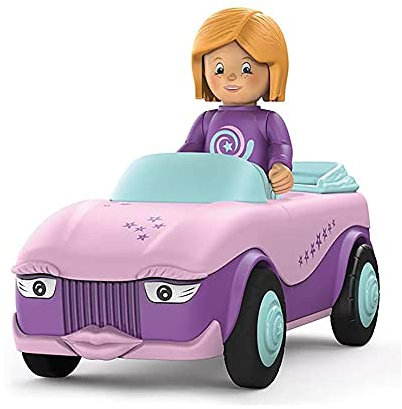 Toddys by siku 0102, Betty Blinky, 2-teiliges Spielzeugauto, Zusammensteckbar, Inkl. beweglicher Spielfigur, Hochwertiger Schwungradmotor, Rosa/Lila, Ab 12 Monaten