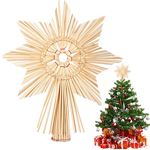EKKONG Baumspitze Stern, Baumspitze Weihnachten aus Stroh Natur Christbaumspitze Weihnachtsbaumspitze Handgemachter Weihnachtsbaumschmuck für Jeder Größe Weihnachtsbäume