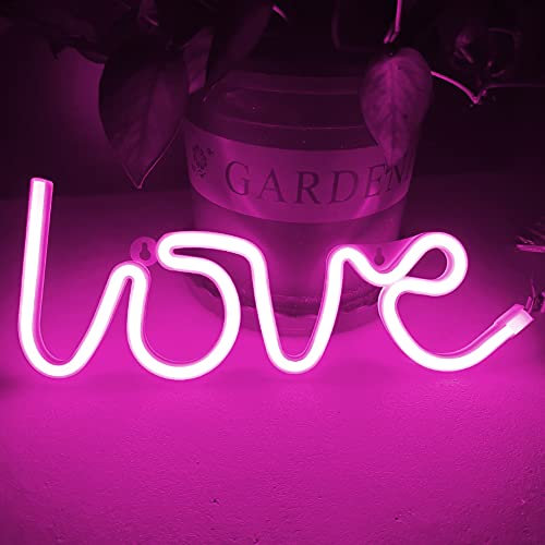 Bipily Love Neon Light Neon Love Signs Neon Light Signs LED Love Signs for Valentine Girls Room Kids Room Neon Wall Sign USB/Battery Powered Neon Light up-Pink Love