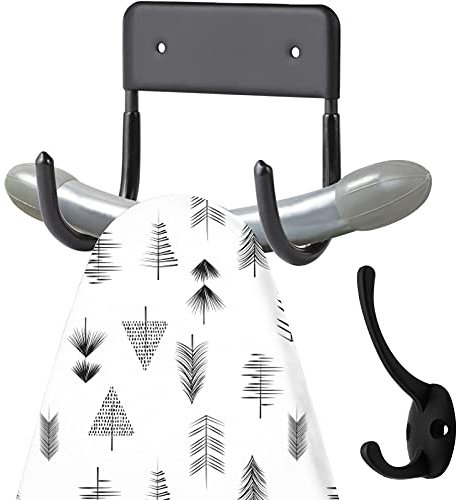 EGGMARCH Ironing Board Hanger Wall Mounted Ironing Board Hook Metal Ironing Board Holder Strong Ironing Board Storage Wall Bracket for Small and Large Ironing Board Organize with a Coat Hook (Black)
