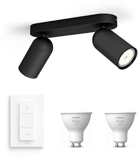 Philips Pongee Aufbaustrahler schwarz - inklusive Philips Hue White & Dimmer - Aufbaustrahler - 2 Spots - funktioniert mit Alexa und Google-Home