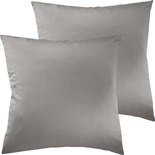 Pure Label 2er Set Mako Satin Kopfkissenbezüge 80x80 cm aus 100% Baumwolle in grau - Traumhaft weiche Kissenbezüge passend zu unseren Bettwäsche Sets