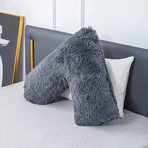 LSC Orthopedic V Pillow Soft & Fluffy Sherpa Teddy HUG & SNUG Fleece Pillows to Support Head, Neck and Back V-Shaped Nursing Pillow with Non-Allergenic Pillowcase (BLACK, 70 X 35 CM)