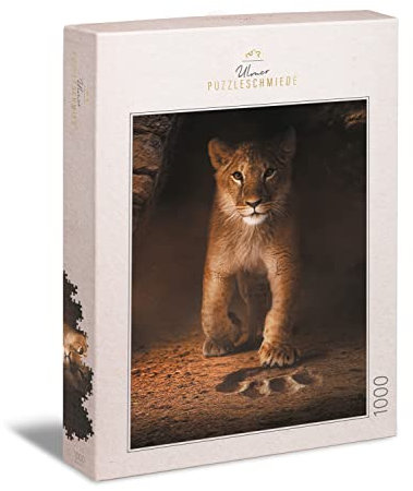 Ulmer Puzzleschmiede - Puzzle Simba“ - Der kleine Löwe als klassisches 1000 Teile Puzzle – Das süße Löwen-Baby möchte als Stammhalter in große Fußstapfen treten - Sympathisches Tierkinder-Motiv