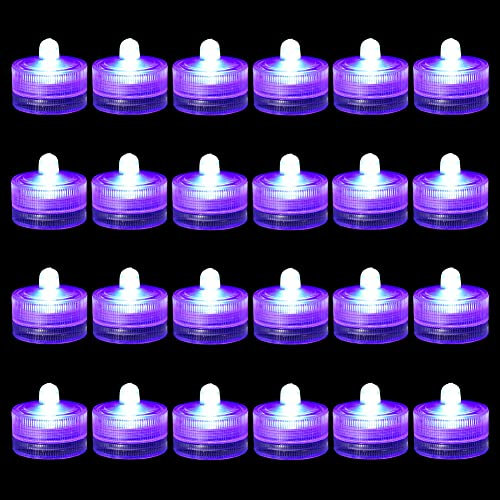 idyl light Mini Led Licht Unterwasser,Lila Wasserdicht Led Teelichter, Batteriebetriebene Kerzen für Aquarium Vase Pool Hochzeit Parteien Hauptdekorationen 24 Stück