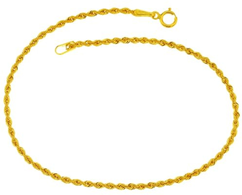 gioiellitaly Bracciale corda fune funetta unisex uomo donna ragazzo ragazza Oro giallo 18 Kt 750 lunghezza 17 cm maglia sottile