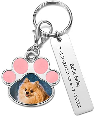 PiercingJak Personalisierte Schlüsselanhänger mit Foto Text Gravur Hund Katze Pfote Memorial Anhänger Andenken Erinnerung Schmuck Individuelle Geschenke für Unisex