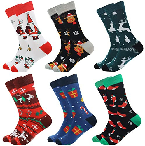 Blu Ninfee Weihnachtssocken Lustige Socken Herren 43-46, Weihnachten Warme Bunte Witzige Coole Socken, Gemusterte Socken Adventskalender 6 Paar
