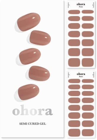ohora Semi Cured Gel Nail Strips (N Bare Brick) - Works with Any Nail Lamps, Salon-Quality, Long Lasting, Easy to Apply & Remove - Includes 2 Prep Pads, Nail File & Wooden Stick