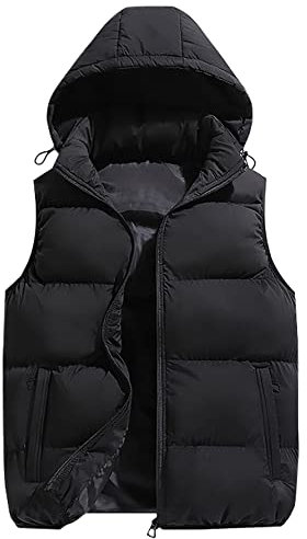 FEOYA Doudoune sans Manches Chaude Hiver Veste à Capuche Détachable Homme Manteaux Épais Matelassé Gilet Poche Zippée Coupe-Vent Tag 2XL=EU M Noir