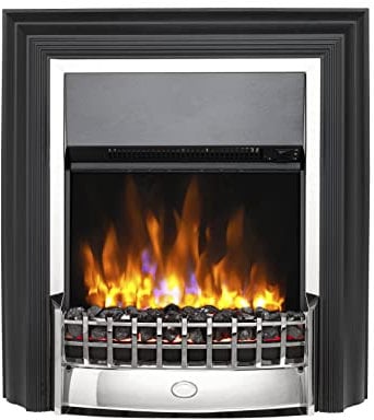 Dimplex Cheriton Deluxe Freestanding Optiflame Electric Fire, Chrome and Black Free Standing LED Flame Effect with Variable Flame Brightness, Coal Fuel Bed, Adjustable 2kW Heater and Remote Control