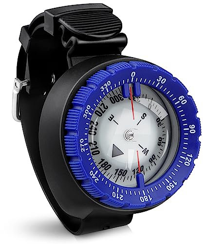 OVOVFANY Tauchkompass, Professioneller wasserdichter 5ATM Tauchkompass mit TPU-Band für Outdoor-Sportarten, Tauchen, Segeln, Wandern, Survival-Notfall (Blau)