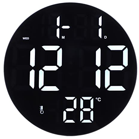 Orologio da Parete Digitale, Orologio da Parete Digitale Rotondo Alimentato a Batteria, Orologio da Parete Digitale Alimentato Tramite USB Reloj Digital Pared 12/24 Ore per