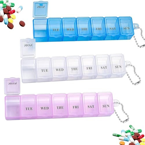 Pill Box Organiser 7 Day One Time, 3Pcs Weekly Travel Medicine Storage Box, Tablet Boxs 7 Day, Tablet Dispenser Organiser for Vitamins, Cod Liver Oil, Supplements and Medication