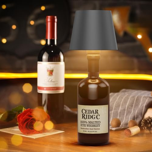 K-Bright LED Dimmbare akku Flaschenlampe 5200 mAh, Led flaschenlampe Kabellose Touch Tischlampe, IP54 Flaschenlicht, Flaschenlampen für Innen und Außen,Restaurant & Bar,3000K(Dunkelgrau)