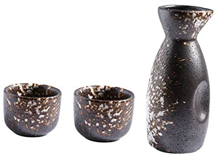 BESTonZON 1 Juego 3 Piezas Jarra Copa De Vino Bote De Sake Glaseado Recipientes De Sake De Estilo Japonés Chupito Jarra De Sake Bebiendo Sake Kit De Vino Botella Regalo Comercial Cerámica
