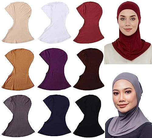 Tergy 9 Pieces Modal Hijab Turban Muslim Hijab Cap Adjustable Muslim Scarf Stretchy Head Scarf for Women