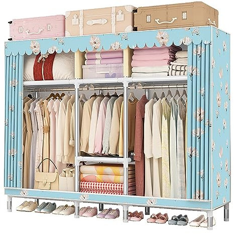 CIRONI Metallschrank mit Abdeckung, freistehender Kleiderständer mit 3 Ebenen zum Aufhängen von Kleidung, mit Regalen und Kleiderbügeln für Schlafzimmer (Farbe: A, Größe: 168 x 45 x 170 cm)