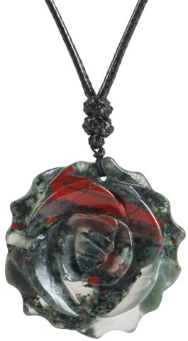 Lovionus89 handgefertigter Blumenheilungskristall-Rosenanhänger für Frauen, florales Design-Charm für den Valentinstag, Afrika Blutstein