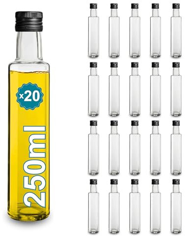 Espirito Rebelde 20 botellas de vidrio de 250 ml con tapón de rosca negro | Aceite de oliva, Vinagre, Alcohol | Aceitera de vidrio, Envase de vidrio, botella de aceite