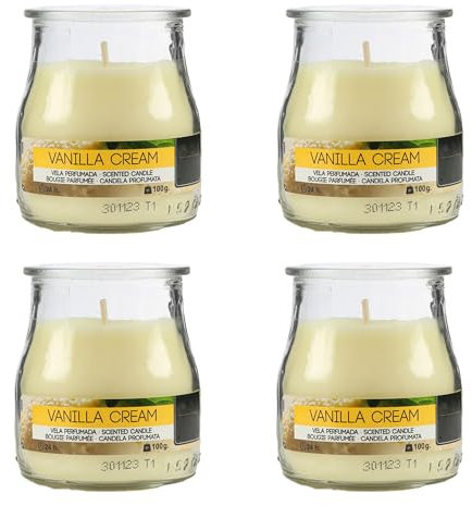 H HANSEL HOME Vela Perfumada en Vaso de Yogurt - Duración de 24 Horas, 7 x 6 cm, Vainilla Cream, 100g x 4 unidades