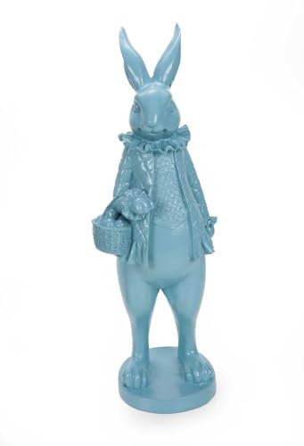 Bubble Store Großer Osterhase mit Ostereier-Korb, Hase Dekofigur für Ostern aus Polyresin, Höhe 51 cm (Blau)