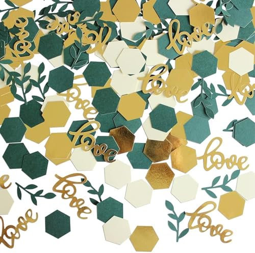 VIKY® Konfetti Streudeko Hochzeit,Streudeko Konfetti Geburtstag,Tischdeko Geburtstag Gold,Salbei Tischdeko Grün,Boho Love Thema Party Konfetti,Confetti für Geburtstagdeko,Hochzeitdeko,Valentinstag